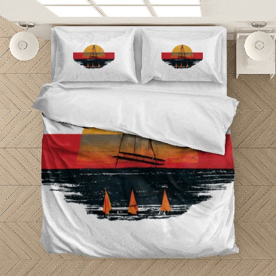 Grunge Sailboat Sunset Painting Sailing Bedding Sets