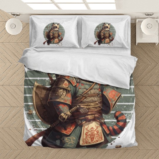 Samurai Cat Warrior Japanese Ninja Cat Kawaii Bedding Sets