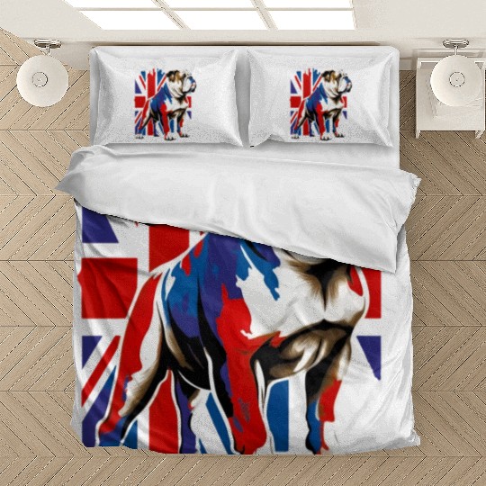 British Bulldog With Union Jack Flag King Charles Bedding Sets