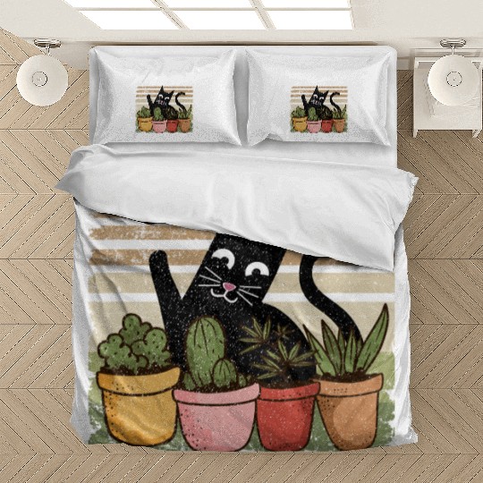 Easily Distracted By Cats Plants Funny Cat Lover Bedding Sets
