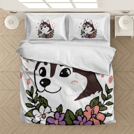 Husky Flowers Dog Lover Malamute Bedding Sets