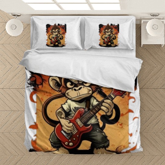 Monkey Chimpanzee Playing Acousitc Rock Guitar Bedding Sets