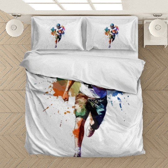 Watercolor Style Football Player Art Bedding Sets