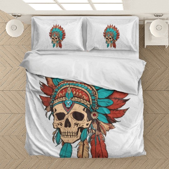 Native American skull with traditional costume wit Bedding Sets