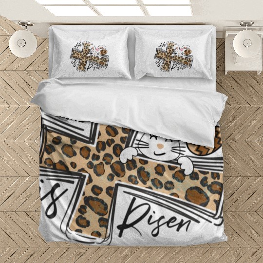 Happy Easter He Is Risen Jesus Cross Easter Bunny Bedding Sets