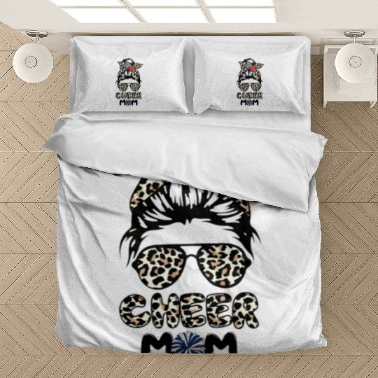 Cheer Mom Leopard Messy Bun Cheerleader Bleached M Bedding Sets