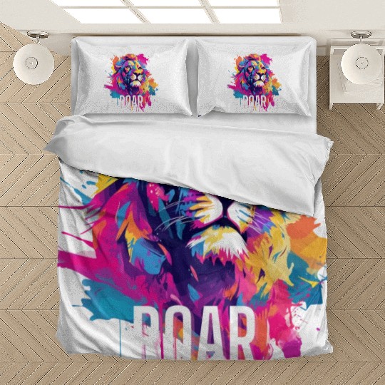 Roar Bedding Sets: Lion Synthwave Graffiti Kids Bedding Sets
