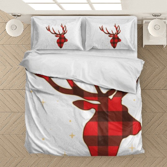 Classic Red Black Christmas Buffalo Deer Funny Fan Bedding Sets