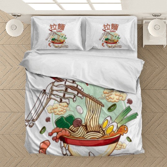 skeleton hands eating ramen noodle soup bowl art Bedding Sets