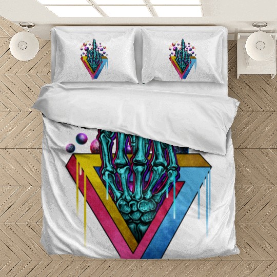 Trippy skeleton middle finger Bedding Sets