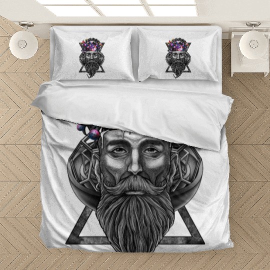 Long beard hipster trippy solar system Bedding Sets