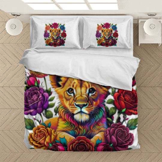 Floral Serenity: A Lion Cub's Innocence Bedding Sets