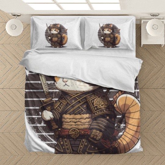 Samurai Cat Warrior Japanese Ninja Cat Kawaii Bedding Sets