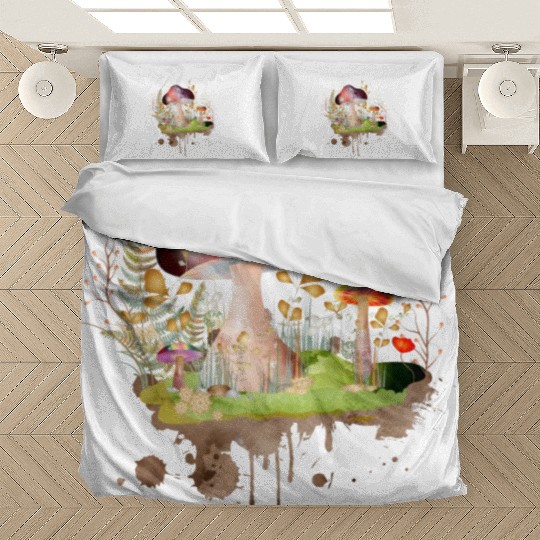colorful mushroom watercolor inspired by nature Bedding Sets