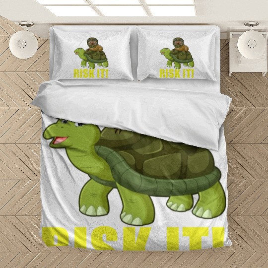 Funny Sloth Racing On Turtle Risk It trending Bedding Sets