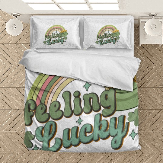 Feeling Lucky Saint Patricks Day Rainbow quote Bedding Sets