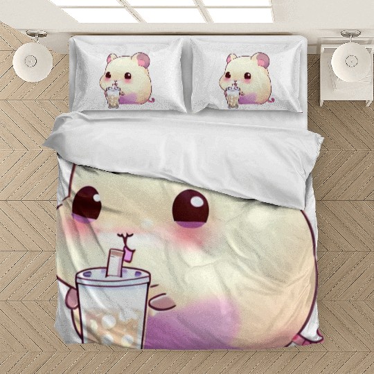 Kawaii hamster with bubble tea Bedding Sets