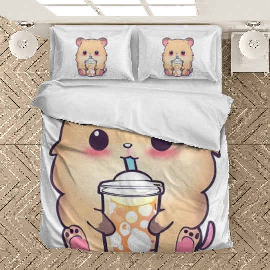 Kawaii hamster with bubble tea Bedding Sets