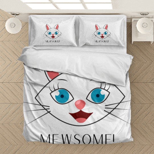 Mewsome White Cat Face Bedding Sets
