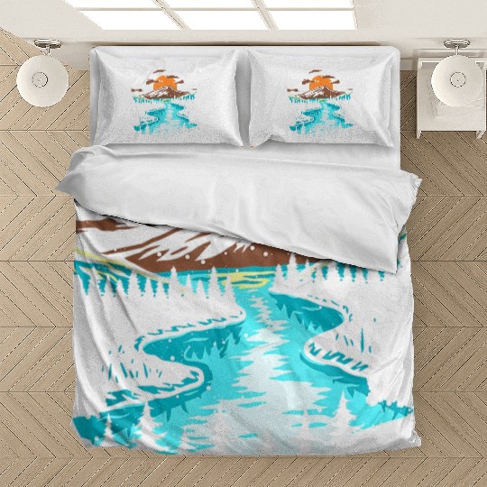 Wildlife Mountain River Outdoor Nature Full Moon Bedding Sets