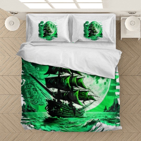 Historical Sailing Ship At Full Moon. Bedding Sets