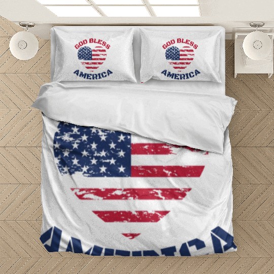 God Bless America, Heart Flag Shape. Bedding Sets