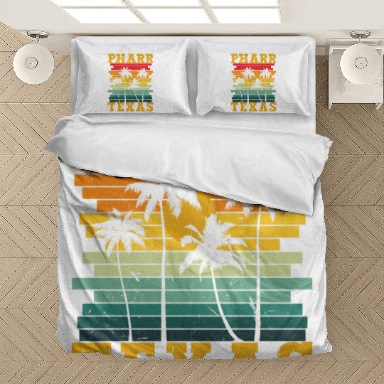 Retro Pharr Texas Tx Tropical Summer Palm Trees Us Bedding Sets