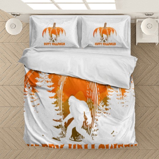 Funny Vintage Bigfoot Pumpkin Halloween Bedding Sets