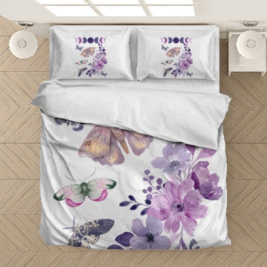 Violet Purple Moon Moth Flower Bedding Sets