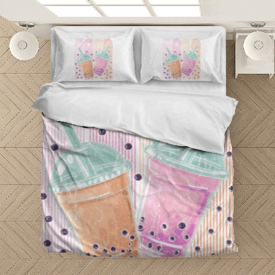 Boba Tea Design Bubbles Bubble Tea Retro Boba Bedding Sets