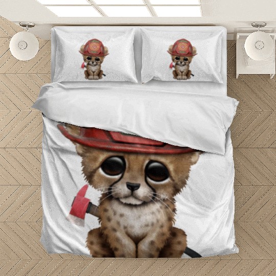 Cute Cheetah Cub Firefighter Bedding Sets