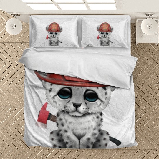 Cute Snow Leopard Cub Firefighter Bedding Sets