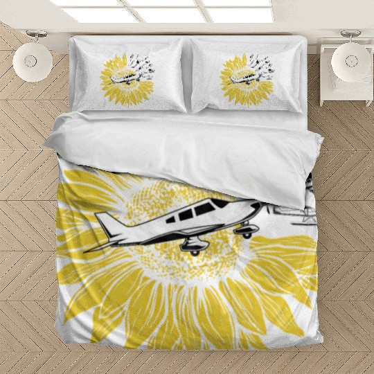Sunflower Airplane Taildragger Seaplane Biplane Av Bedding Sets