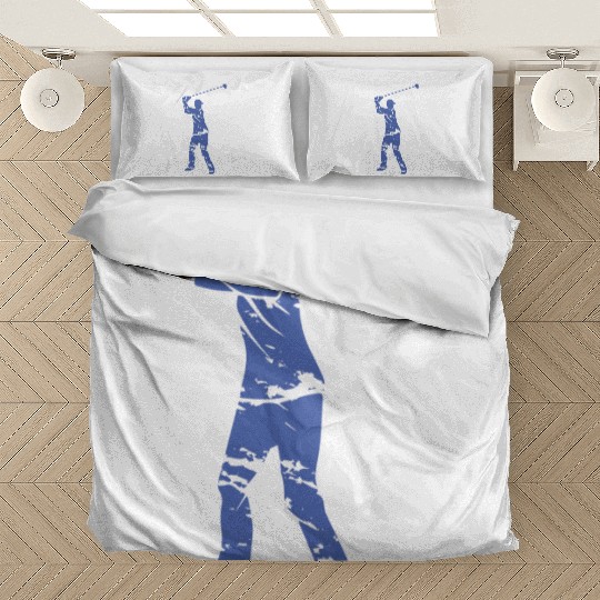 Golf Golfer Silhouette - White Grunge Design Bedding Sets