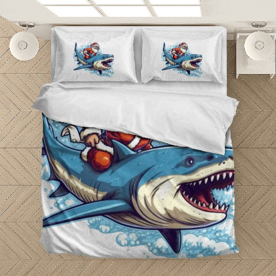 Santa Claus riding a shark Bedding Sets