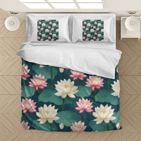 Serenity Blooms: Timeless Lotus Pattern Bedding Sets