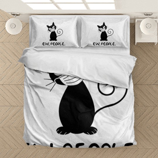 Funny Ew People Black Cat Face Mask Bedding Sets
