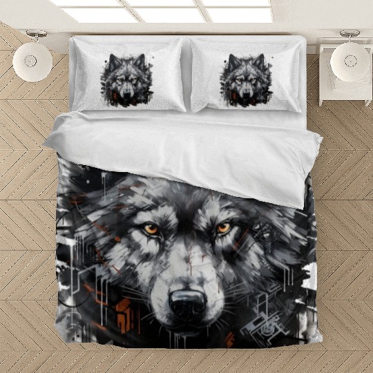 The Lone Wolf. Urban Hunter, Graffiti Style. Bedding Sets