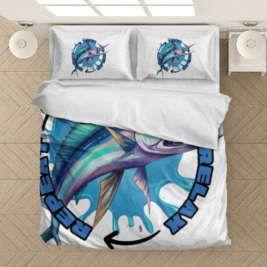 fish relax repeat swordfish Bedding Sets