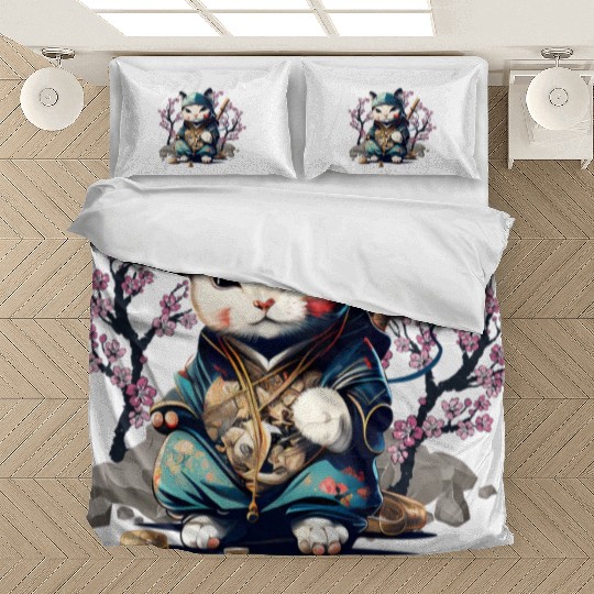 Samurai Cat Anime Kawaii Japanese Style Bedding Sets