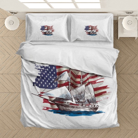 Exploring Columbus Day Compasses USA Flags Bedding Sets
