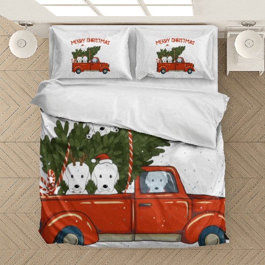 Great Pyrenees Xmas Vintage Red Pickup Bedding Sets