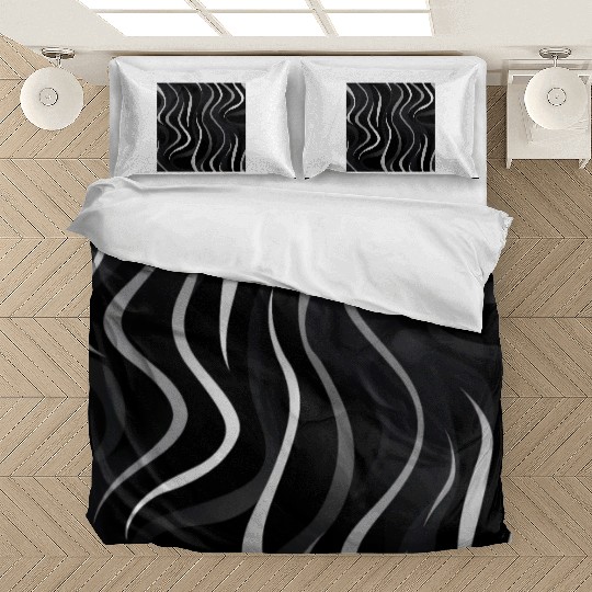 Monochrome Elegance: White Abstract Lines on Black Bedding Sets
