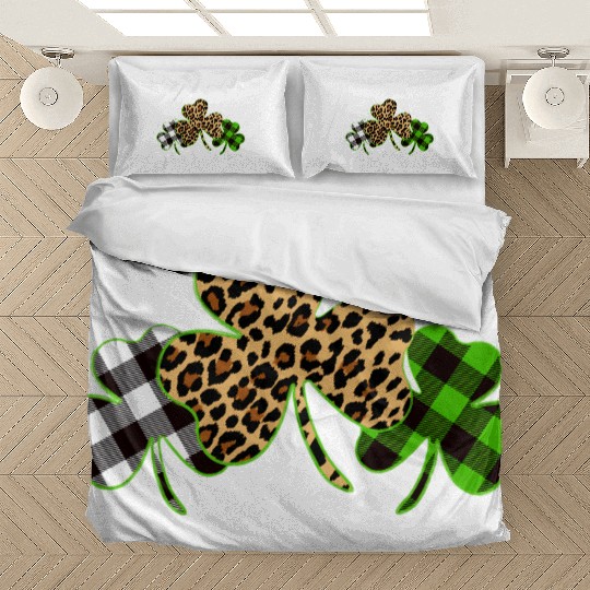 St Patricks Day Leopard Print Plaid Shamrock Bedding Sets