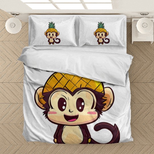 Tropical monkey with pineapple helmet Bedding Sets