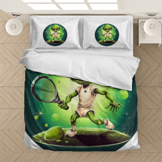 Strong Alien Tennis Player at Sunset Bedding Sets