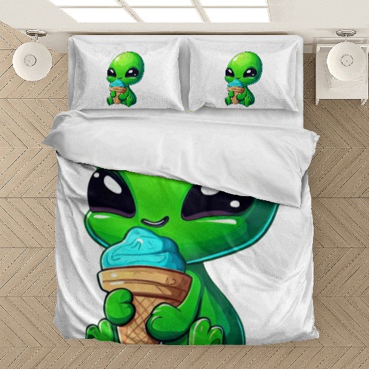 Alien Extraterrestrial Ice Blue Green Bedding Sets