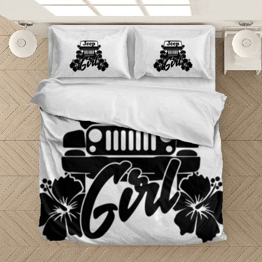 Jeep Girl Flower - Black Bedding Sets