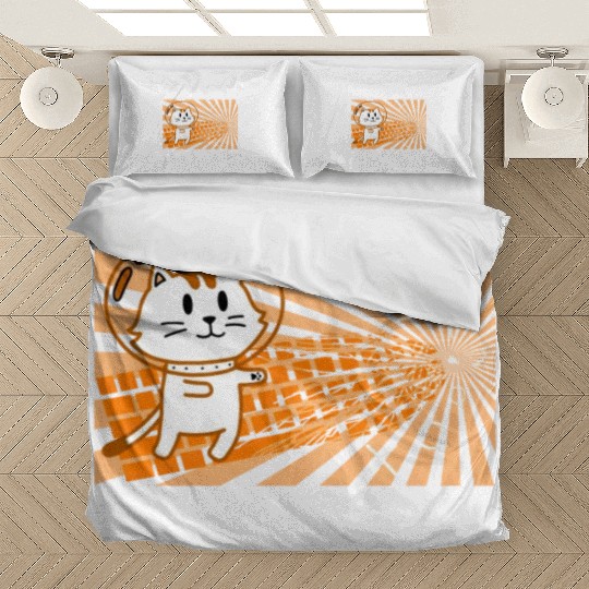 Cat Running Keyboard Across The Space Cat Riding Bedding Sets