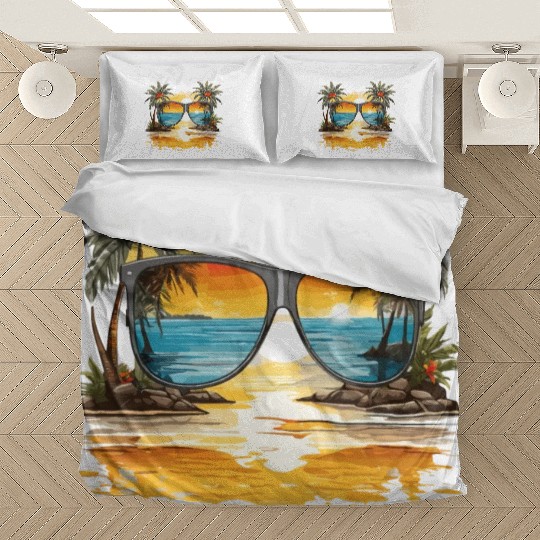 Sun glasses with tropical beach Bedding Sets Design